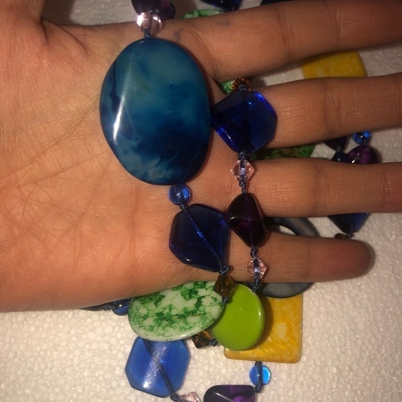 VTG Agate Mother of Pearl Glass Geometric Beaded Knottes Silk Cord Necklace 38” - Picture 5 of 7